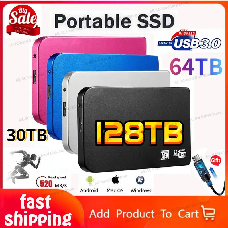 

Original High-speed 128TB SSD 8TB Portable External Solid State Hard Drive USB3.0 Interface HDD Mobile Hard Drive For Laptop/mac