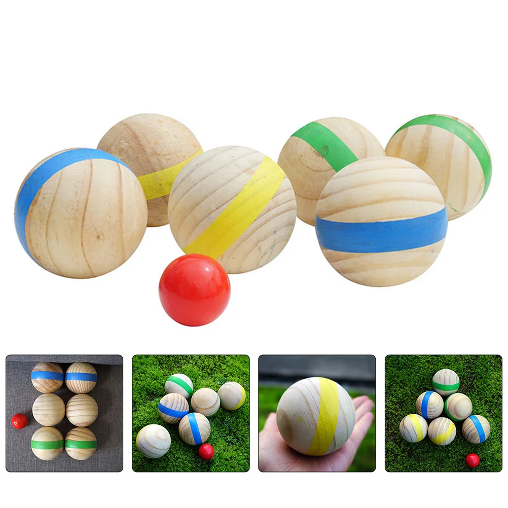

7Pcs Wooden Bocce Sports Balls Wooden Roll Balls Outdoor Bocce for Party Kids Beach Children