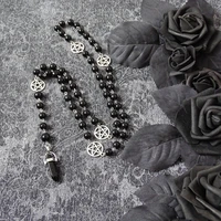 customizable black rosary with black agate pendant and a pentagram black gothic necklace black crystal