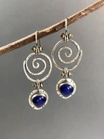 ethnic handmade creative thai silver lapis lazuli earrings retro exaggerated pendant earrings party jewelry