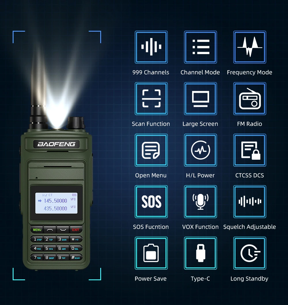 Kup BAOFENG UV999 Pro Max 10W 999 Kanałowy Dwuzakresowy Radiotelefon CB Type-c ładowarka Daleki Zasięg Ham Radio Walkie Talkie UV13 Dwukierunkowe Radio