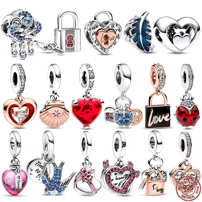 

2023 new 925 sterling silver exquisite cloud swallow butterfly heart lock pendant fit original Pandora bracelet DIY jewelry gift