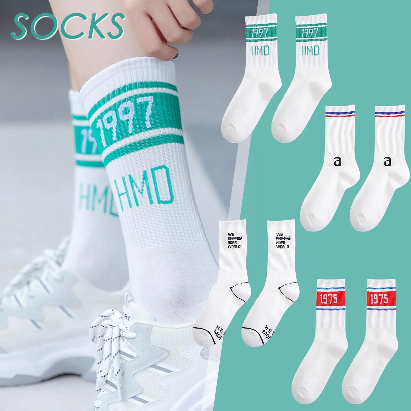 

1 Pair Harajuku Streetwear Letter Socks Women Men White Tube Breathable Middle Casual Hop Socks Socks Skateboard Hip Calcet X0N2