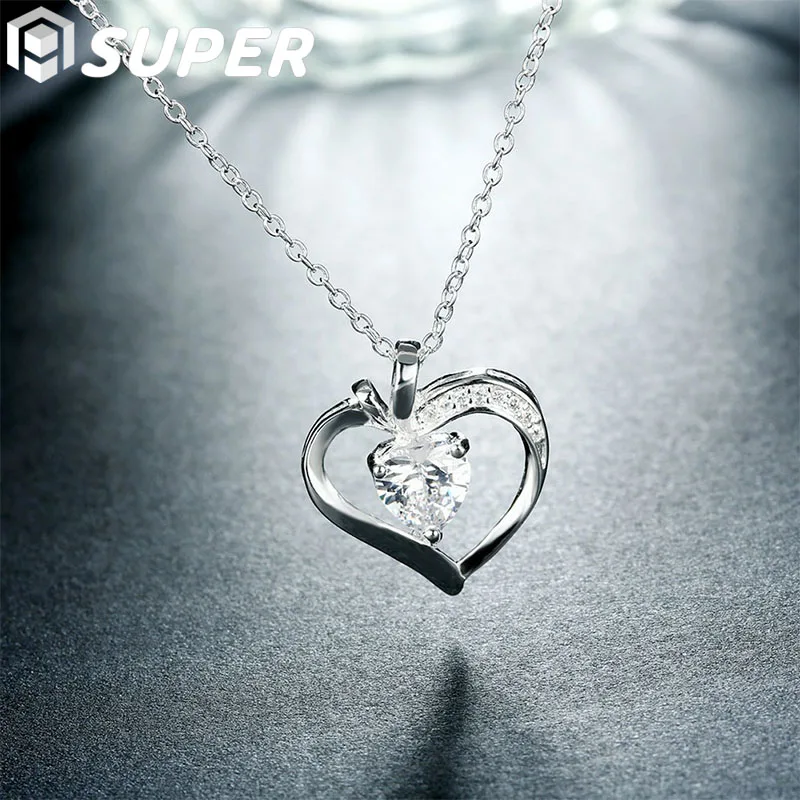 

925 Sterling Silver 16-30 Inch Chain AAA Zircon Heart Pendant Necklac For Woman Wedding Engagement Charm Jewelry
