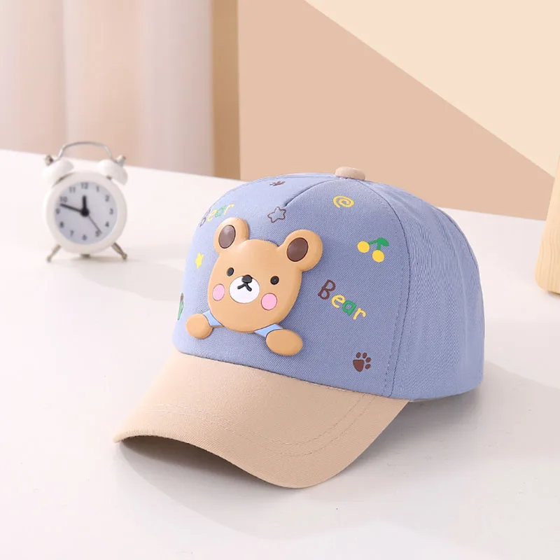 

New Cartoon Baby Boy Girl Cute Solid Bear Color Match Adjustable Kids Baseball Hats Children Outdoor Infant Sunshade Casual Cap