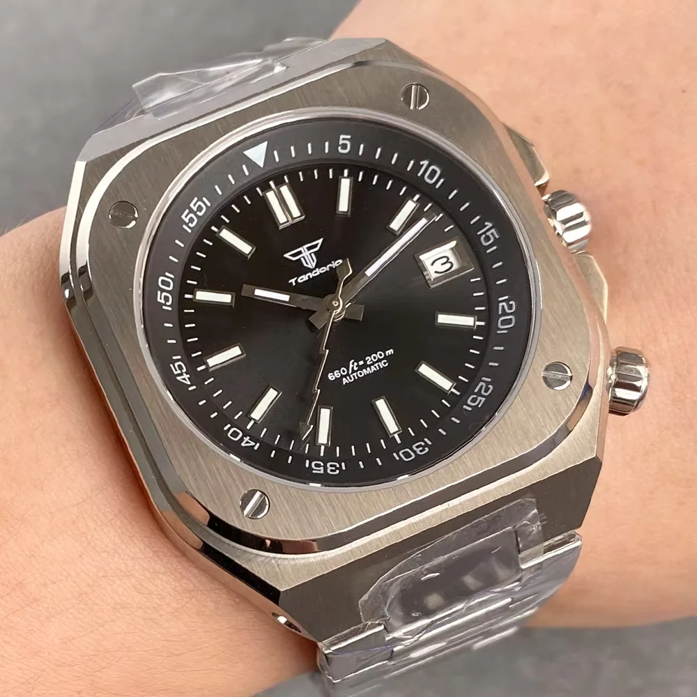 2024 Tandorio новинка 42 мм большое квадратное сапфировое стекло 10 АТМ винтажные черные