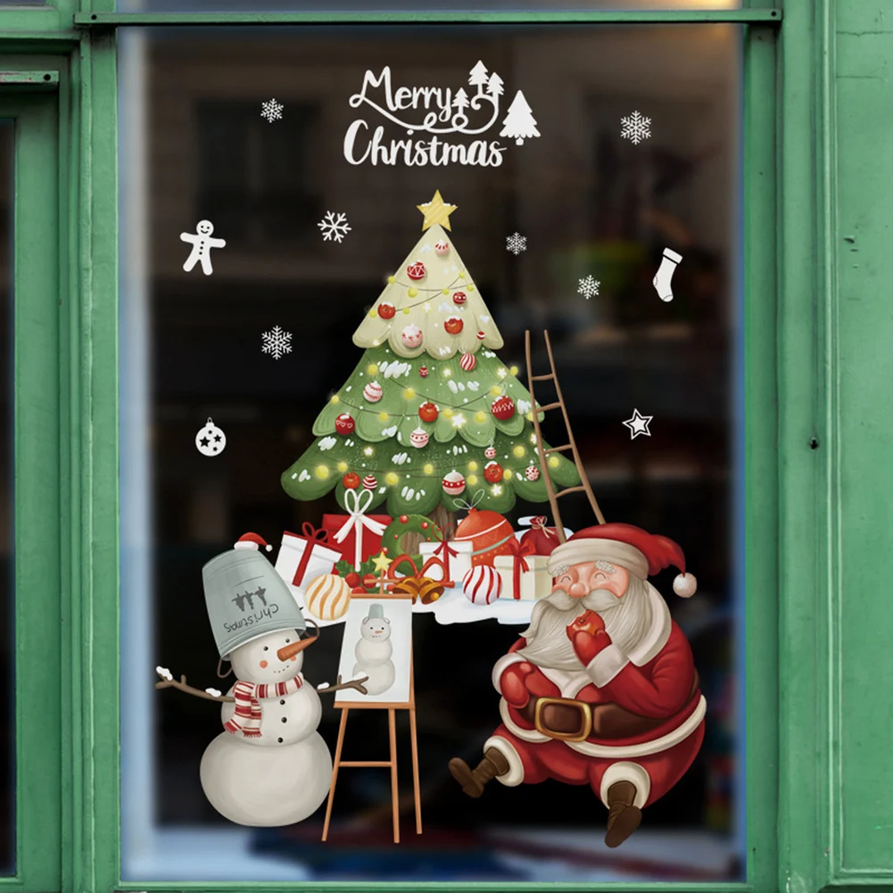 

Christmas Gift Santa 2023 New Year Sticker Xmas Tree Window Decoration Sticker Elk Snowflake Glass Wall Sticker Merry Christmas