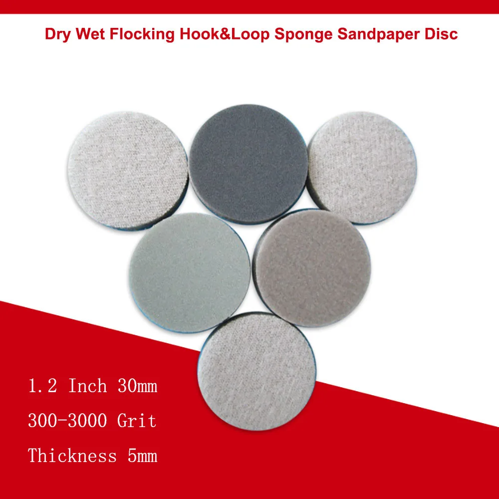 

1.2 Inch 30mm Hook&Loop Sponge Sandpaper Disc 300-3000 Grit Dry Wet Flocking Sanding Paper Polishing Grinding Tools