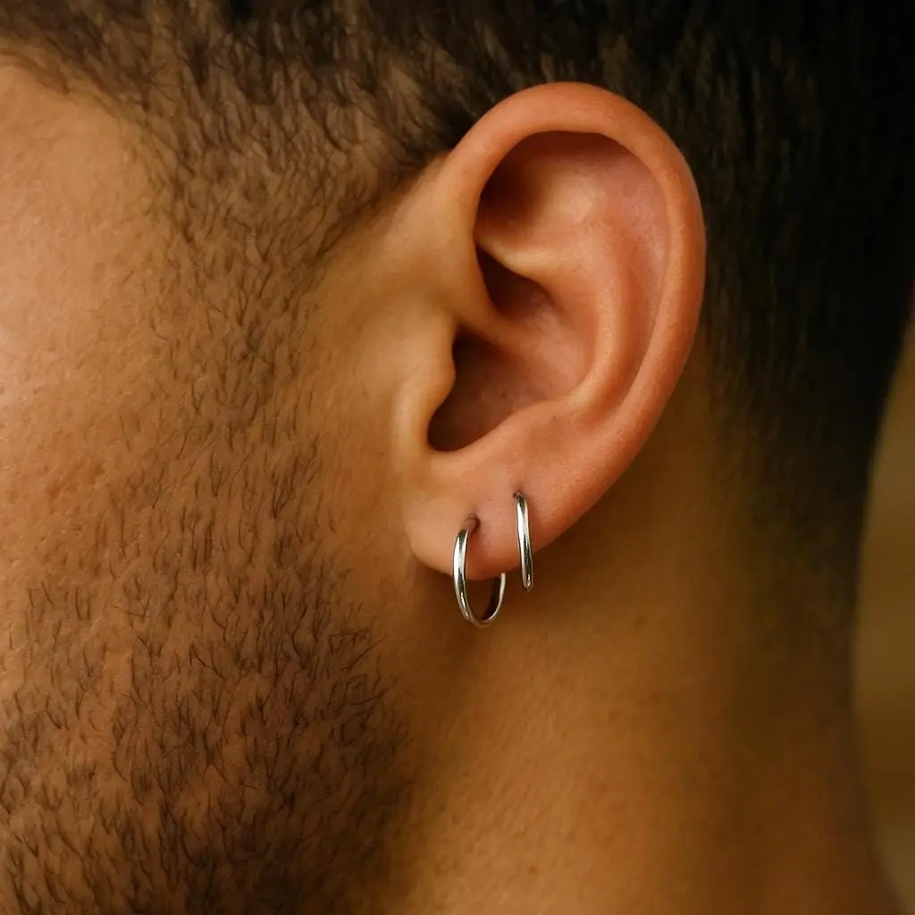 Classico orecchino a cerchio in acciaio inossidabile per uomo ragazzo, orecchino a cerchio Huggies in metallo anallergico, semplice orecchino impilato maschile