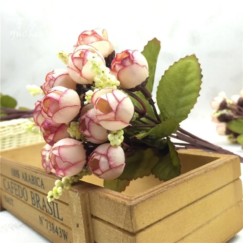 

15 Heads/Bouquet Simulation Rose Flowers Mini Bud Roses Decorative Flower Arrangement Wedding Bouquet Vase Accessories