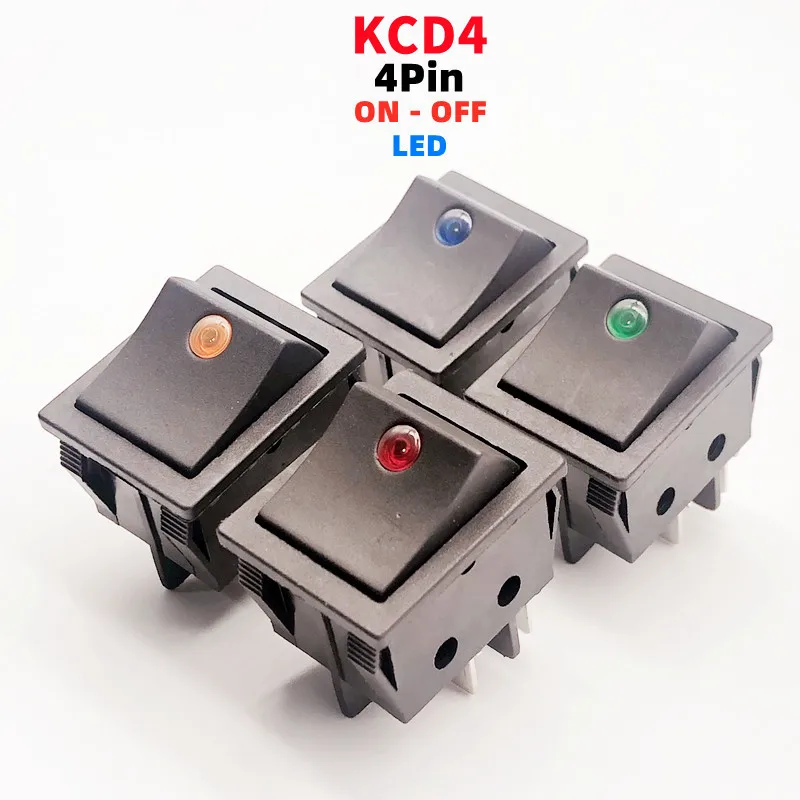 1pcs rocker switch KCD4 four-pin 2 position ON-OFF Mini with light cat-eye 220V LED rocker switch button AC30A250V drop shipping