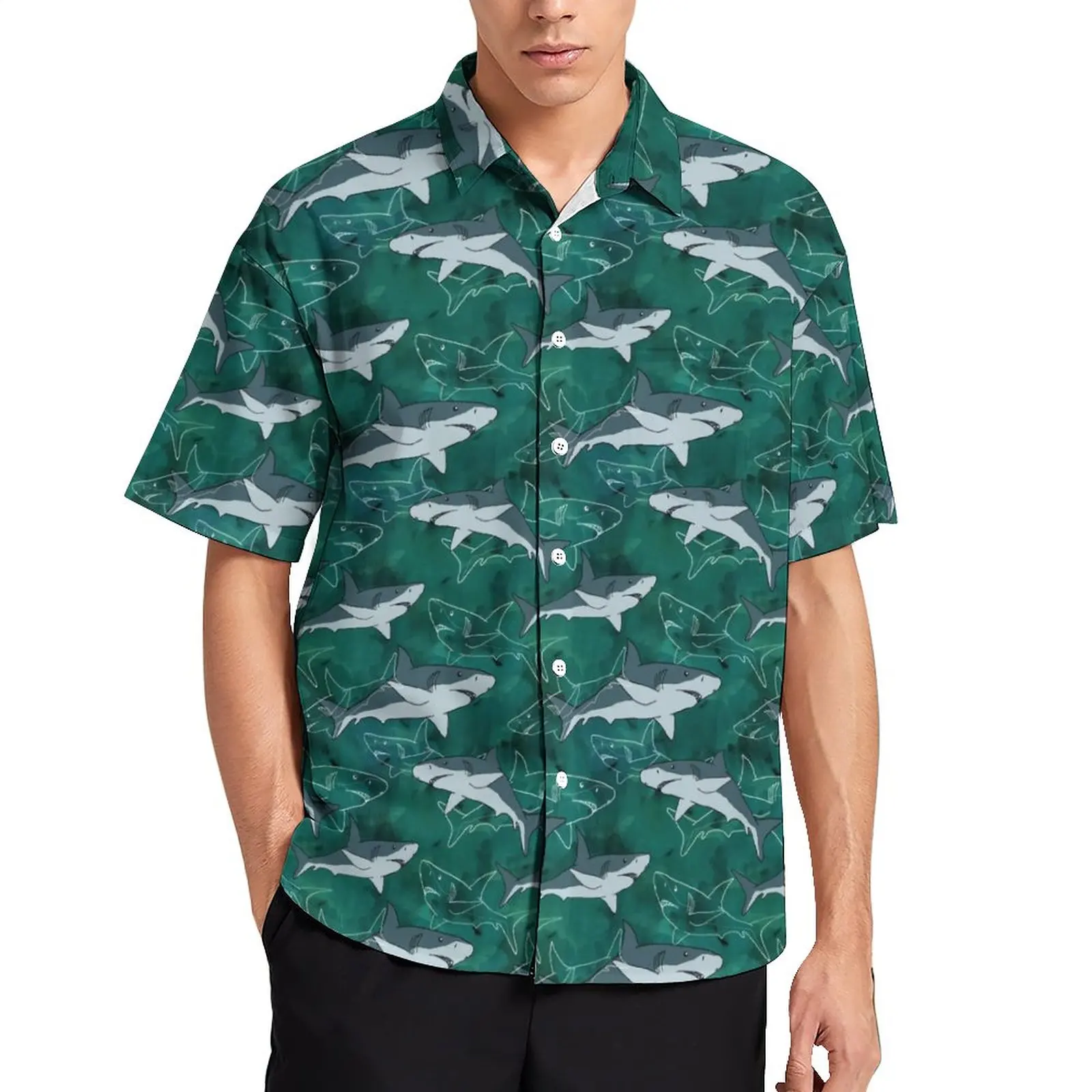 

Shark Marine Loose Shirt Man Beach Animal Print Casual Shirts Hawaii Custom Short Sleeves Y2K Oversize Blouses