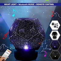 starry sky led night light projector bluetooth remote control music player rotating three color adjustable light