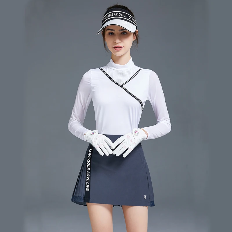 Swan Love Golf Ladies Shirt Ice Silk Sunscreen Tops Golf Women Long Sleeve Round Neck T-shirt Thin Breathable Ladies Golf Wear