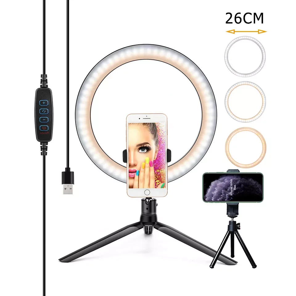 

26/16CM Photography Lighting Phone Ringlight Tripod Stand Photo Led Selfie Remote Control Ring Light Lamp Fill Youtube Live
