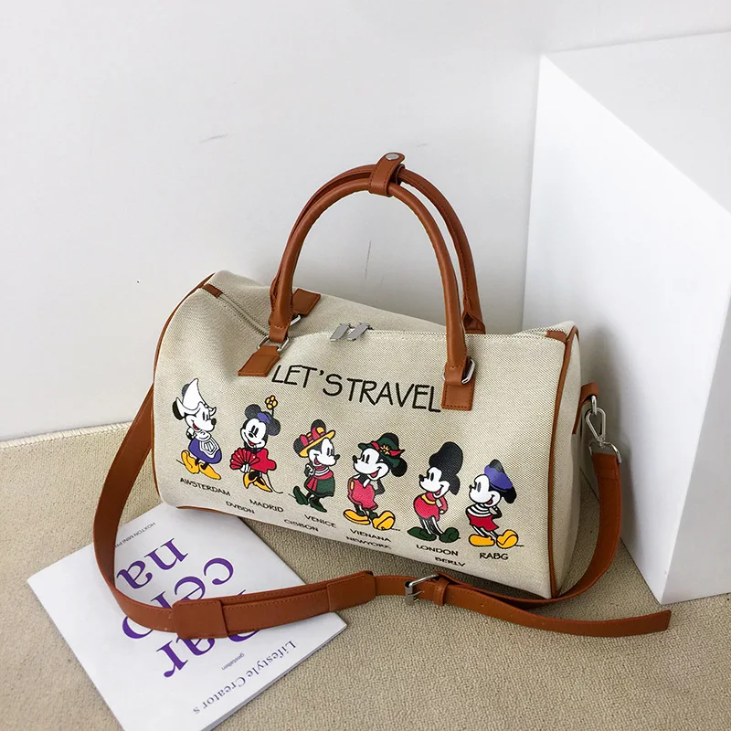 

Disney Cartoon Canvas Bag Women's Mickey Shoulder Bag Short-distance Travel Bag Women's Bag Japan and South Korea Large Capacity