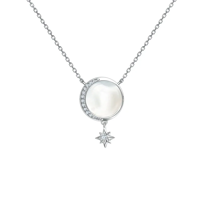 

Женское ожерелье из серебра S925 пробы, звезда, луна, цепочка до ключиц, подходящее ко всему ожерелье из белой фритильи, праздничный подарок