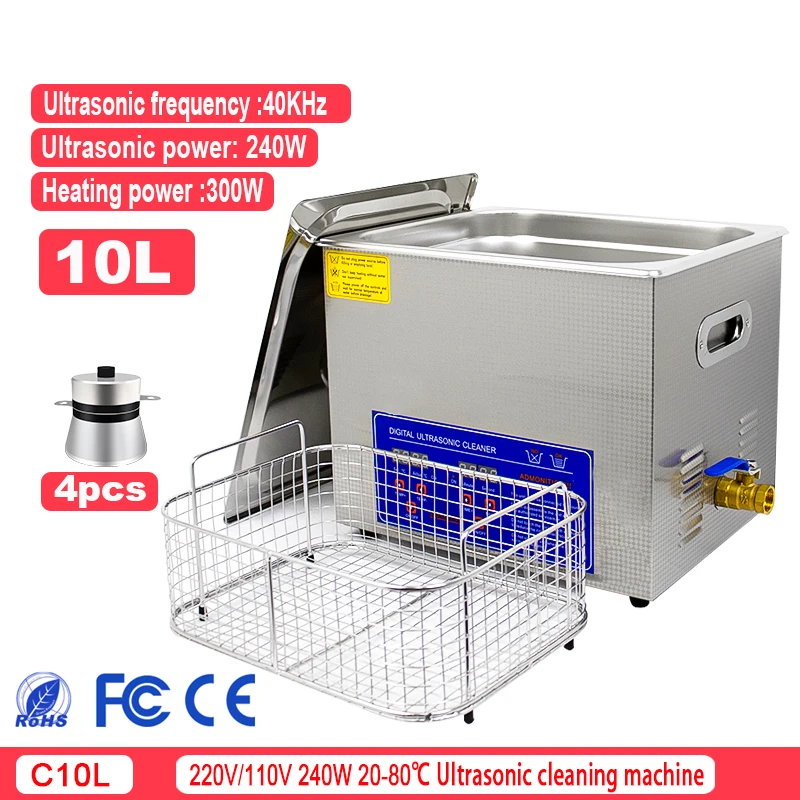 

240W 10L Ultrasonic Cleaner Bath Timer Jewelry Brush Glasses Manicure Dental Shaver Parts Cleaning Machine