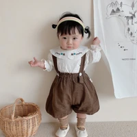 2022 spring new baby girl clothes set girls long sleeve peter pan collar shirts strap pants 2pcs suit infant overalls outfits