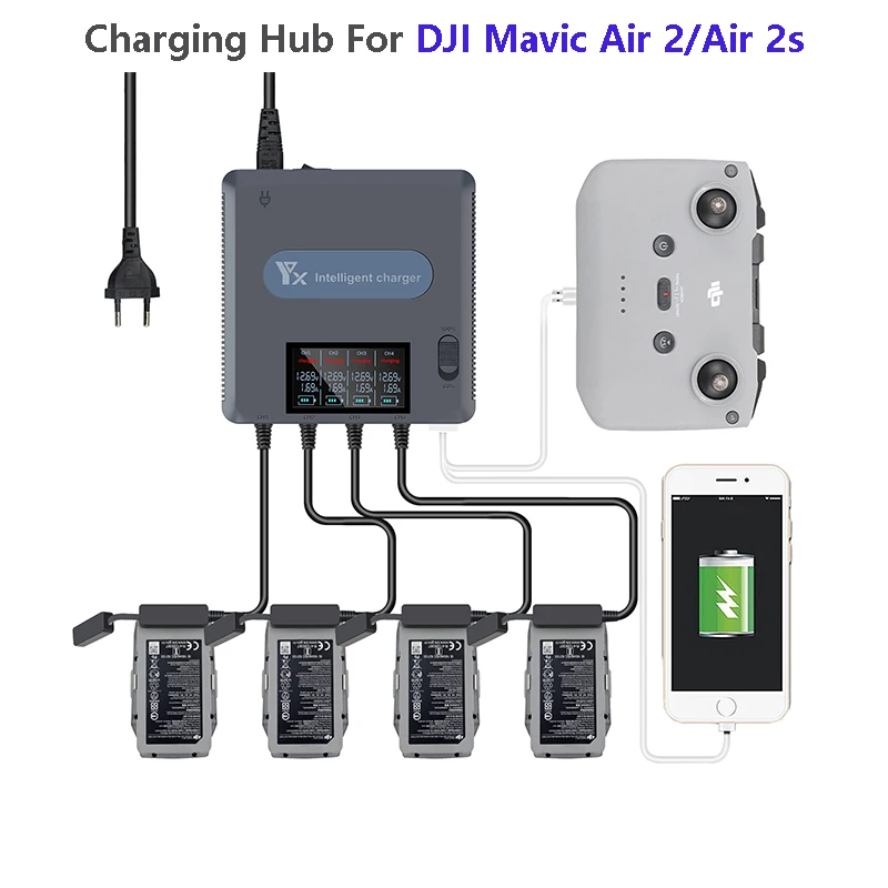 

Зарядное устройство 6 в 1 с цифровым дисплеем для DJI Mavic Air 2 /2S