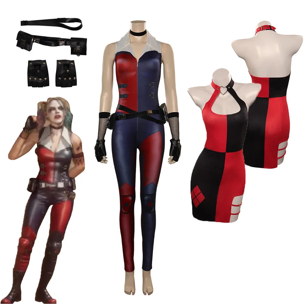 Mortal Cos Kombat Joker Harleen Cosplay Costume For Girls Female Disguise Jumpsuit Dress Halloween Carnival Party Role Play Suit
