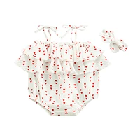cute baby girls clothing ruffle bodysuit and bow headband white heart print off shoulder jumpsuit for valentines day 0 18 months