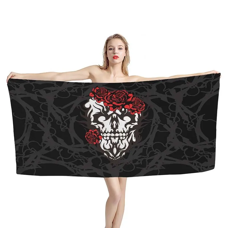 

Beach Towel Gothic Rose and Skull Pattern Quick Dry Soft Microfiber Beach Towel Bath Towel Large King Nouveau Rectangular Shower