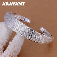 925 silver multi line open cuff braceletsbangles for women fine jewelry