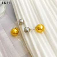 s925 needle small bead earrings simply design metal brass thick plated golden color round ball stud earrings women gifts