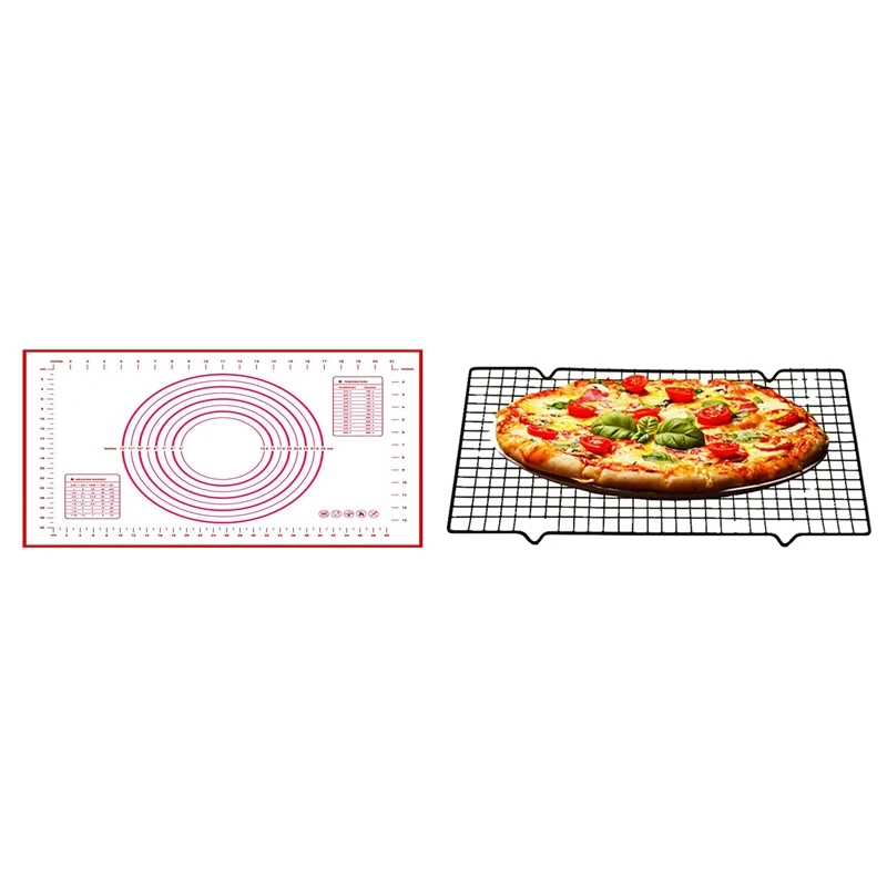 

1Pc Carbon Steel Non-Stick Cooling Rack Cooling Grid Baking Tray Baking Rack With 1Pcs 40 X 60Cm Silicone Pan Rolling Dough Doug