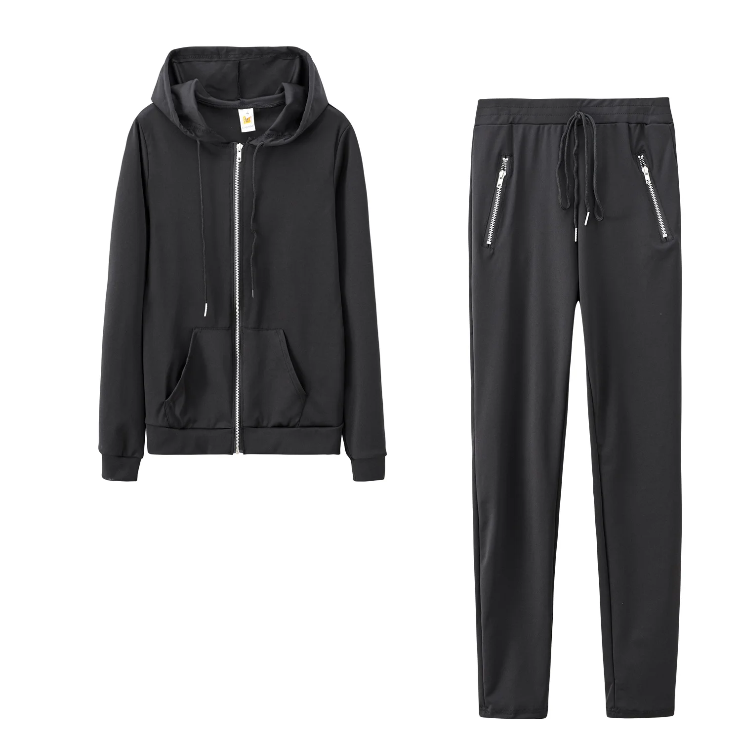

Spring 2022 European and American women's fashion sports casual solid color suit personalized zipper pocket two-piece set