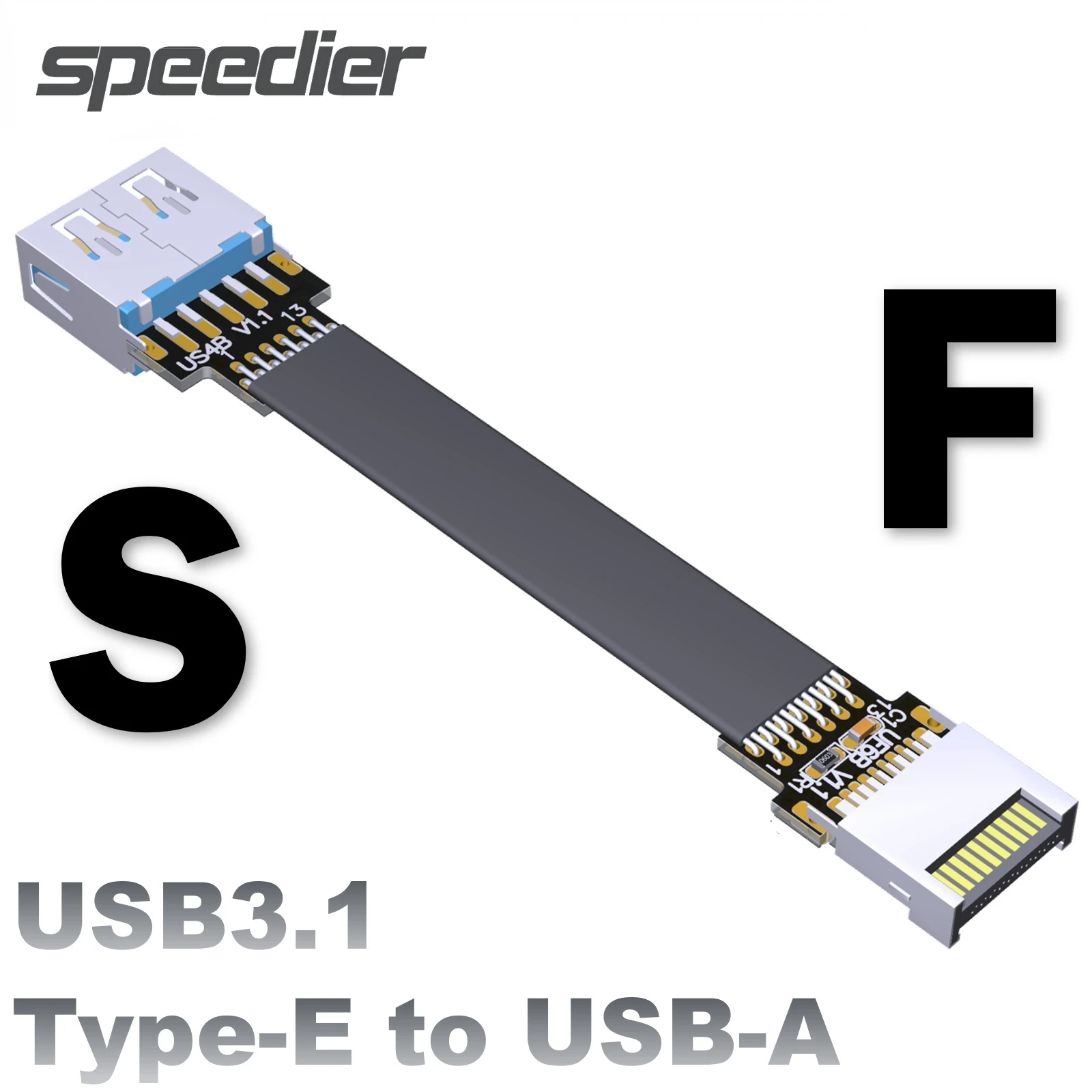 2022 New 13Pin USB3.1 Extension Cable Type-E Male To USB-A Female With Screw Fixing Hole PC Chassis Flat Cable Extender Cord FPC