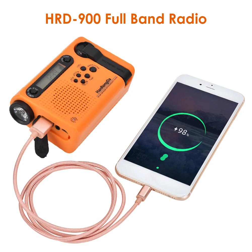 new portable hrd 900 disaster prevention emergency alarm led flashlight full band mobile phone charging solar charging radio free global shipping