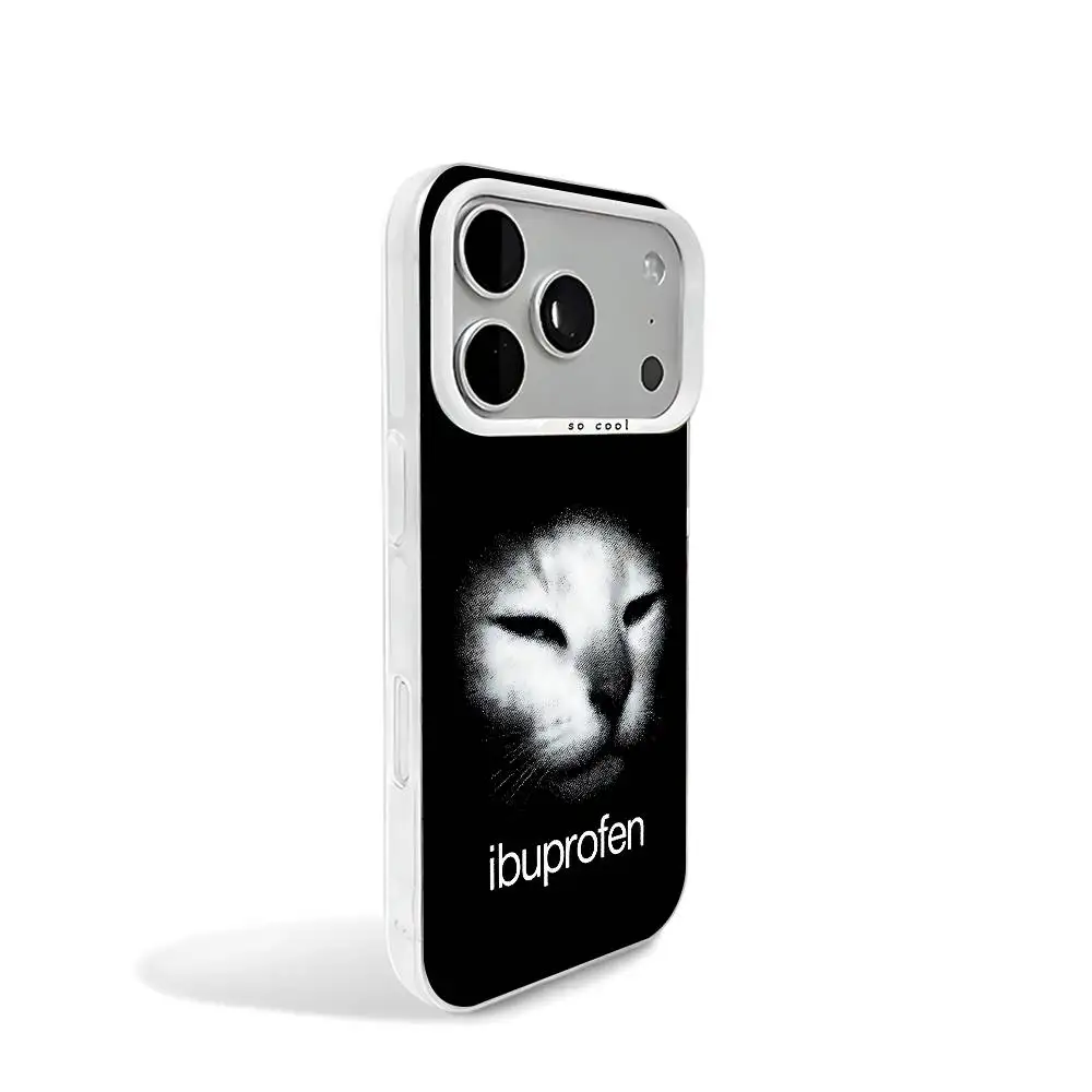 Фото I-Ibuprofen Cat White Matte Large Lens Frame Cover для iPhone 12 11 14 13 17 16 15 Pro Max Mini Plus E №2