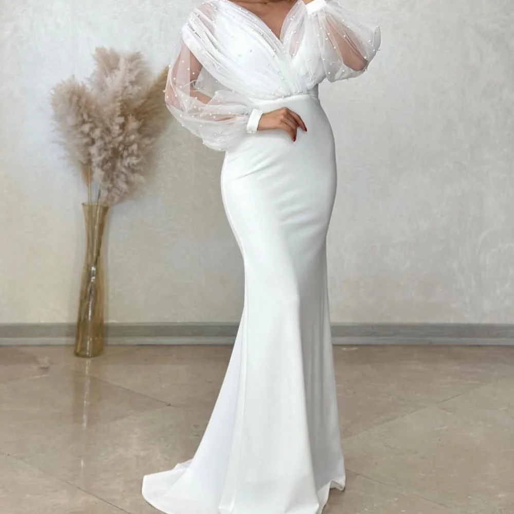 

FLORINE TULIRAIN Summer Trumpet Floor-Length Evening Dress Elegant Pearls Lace V-Neck Cocktail Prom Gown For Sexy Women 2023