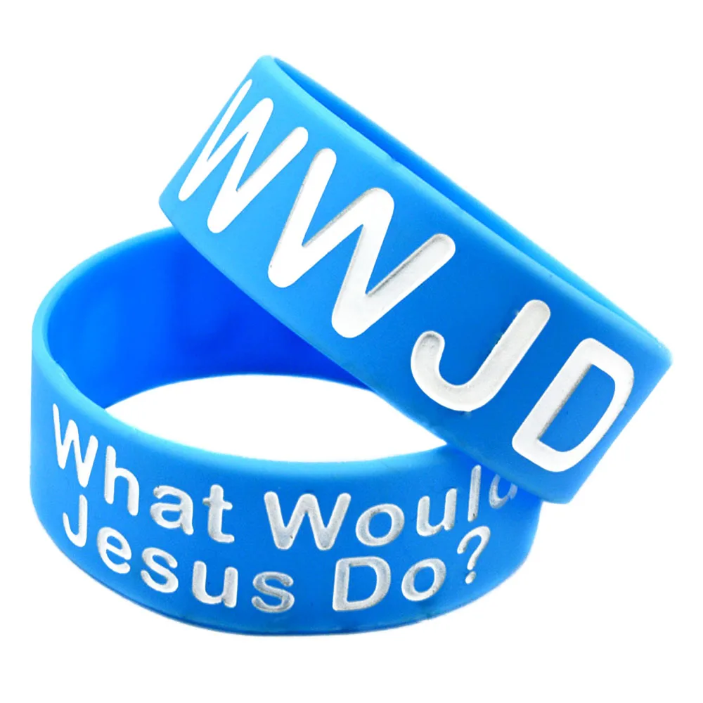 Фото 1 шт. синий силиконовый браслет с надписью WWJD (What Would Jesus Do), ширина 1 дюйм. №5