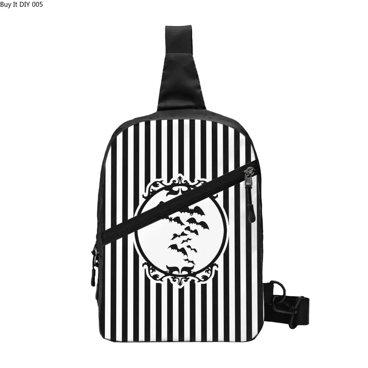 

Stripes And Bats Sling Chest Bag Custom Goth Occult Witch Halloween Crossbody Shoulder Backpack for Men Cycling Camping Daypack