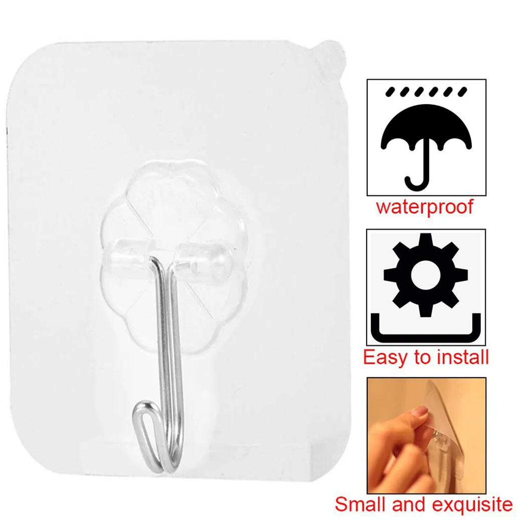

Transparent Hooks Stainless Steel Strong Sticky Nail-Free Hook Kitchen Bathroom Door Wall Multi-Function Purpose Hooks