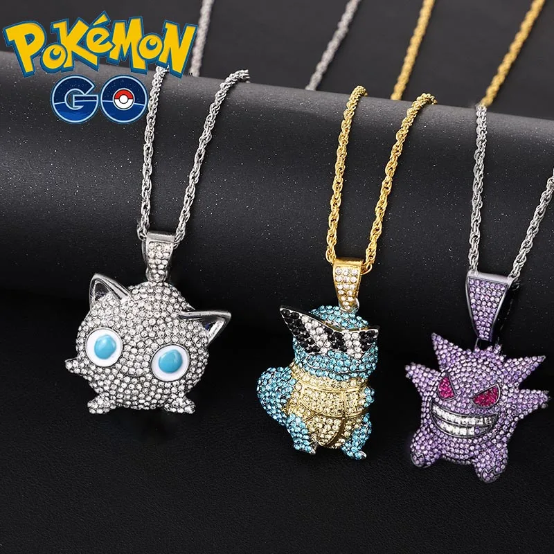 

Pokemon Necklace Anime Figure Jenny Turtle Gengar Diamond Pendant Men's Hip-hop Necklace Pikachu Model Accessories Kids Gifts