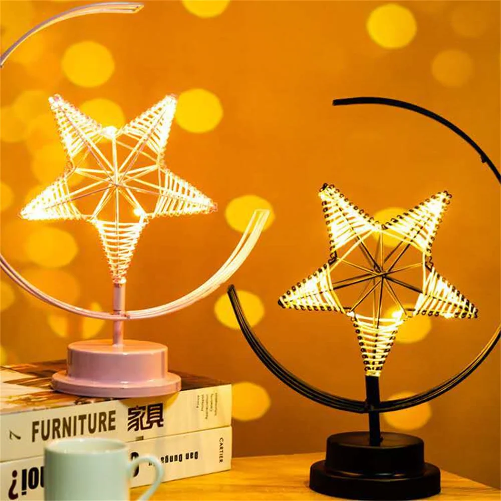 

LED Wrought Iron Decoration Lamp Five-pointed Star Iron Frame Modeling Lamp Night Light USB Decoration Lamp