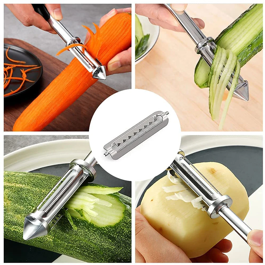 

Multifunctional Stainless Steel Peeler Gadget 3 In 1 Peeler With Long Handle Carrot Grater Can Opener Bottle Opener Kitchen Tool