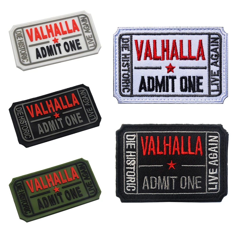 Valhalla ADMIT ONE тактические Декоративные наклейки для морального духа Викинги сумасшедшие военные вышитые нашивки на липучке нарукавник