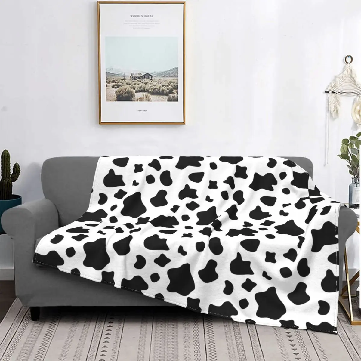 

Black And White Cow Spots Pattern, Animal Fur Blankets Flannel Warm Throw Blankets Sofa Throw Blanket for Couch Travel Throws