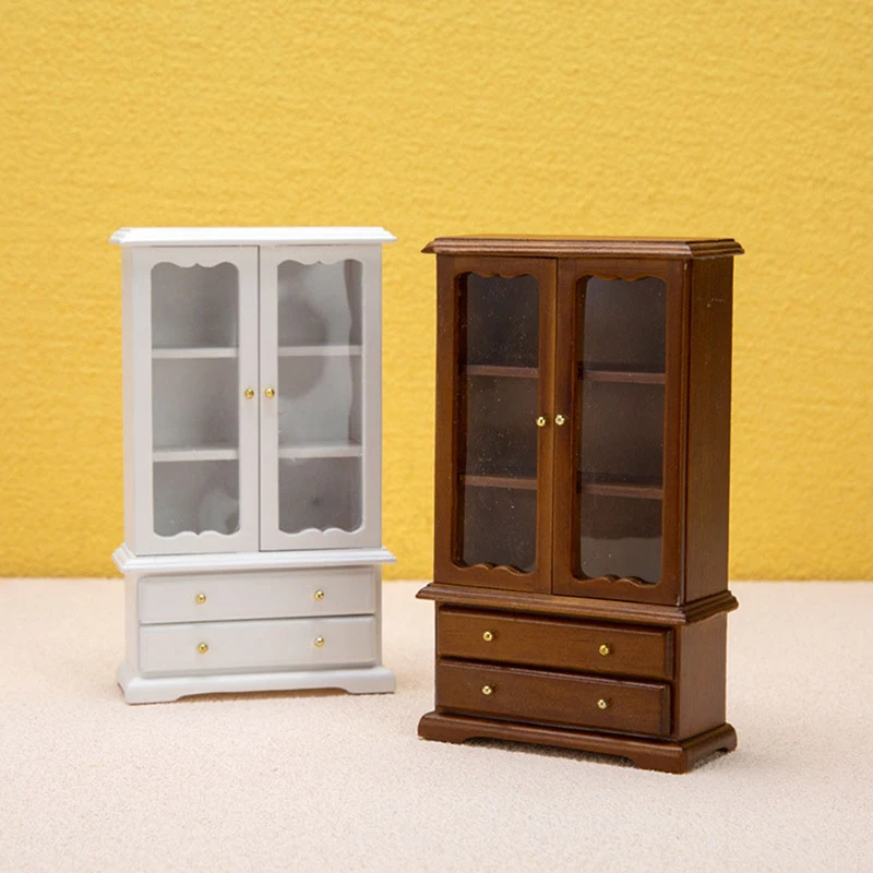 

1:12 Dollhouse Miniature Wooden Bookcase Showcase Storage Cabinet Locker Cupboard Furniture Model DIY DollHouse Decor Accessory