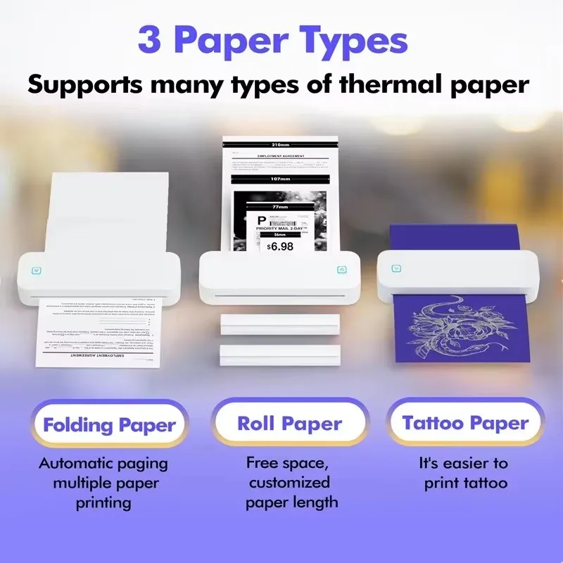 Портативный бесчернильный Bluetooth A4 термопринтер для фотографий в формате PDF