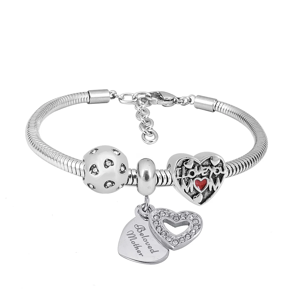 

New Pandoraer Luxury Jewelry Gift Stainless Steel Moments Collection Love MOM Charms Bead Bangle Bracelet Birthday Gift