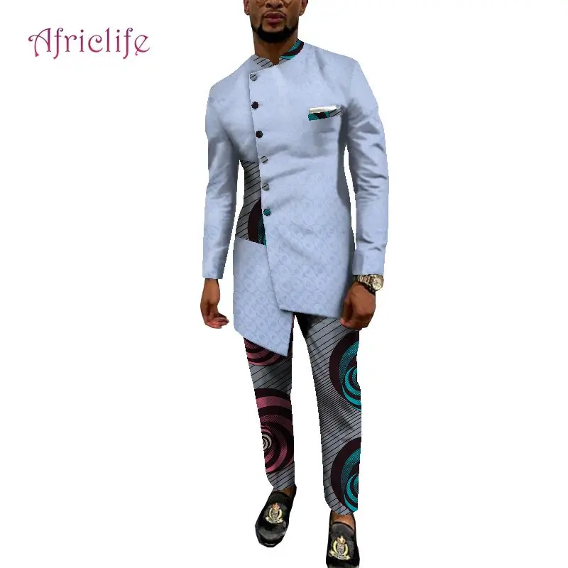 Party Wedding Men Pant Suits High Quality Plus Size Custom Men Dresses Hot Selling African Wax Cotton Young Men Set WYN1061