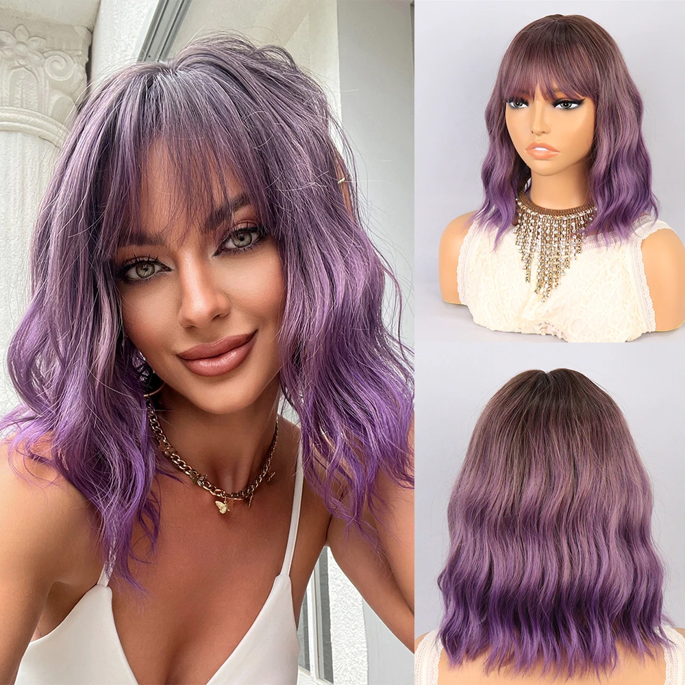 Реалистичный натуральный волнистый вьющийся синтетический парик с челкой