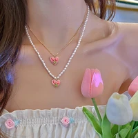 new design charm flower heart pendant pearl necklace for women sweet collarbone chain girl pendant choker aesthetic jewelry gift
