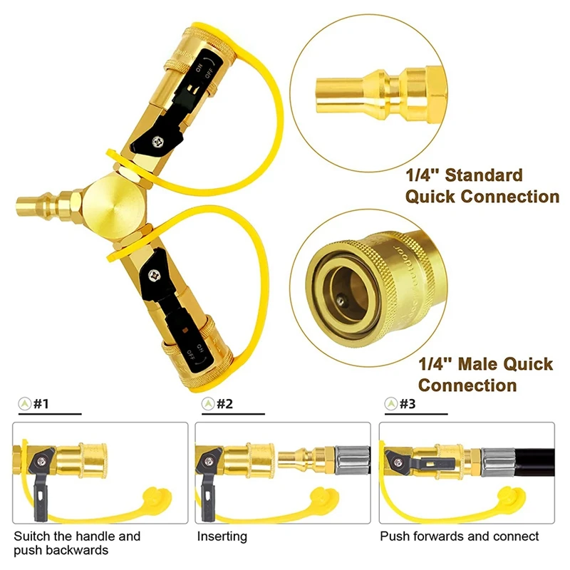 1/4-дюймовый Y-Сплиттер быстрого подключения RV пропан с запорным клапаном для